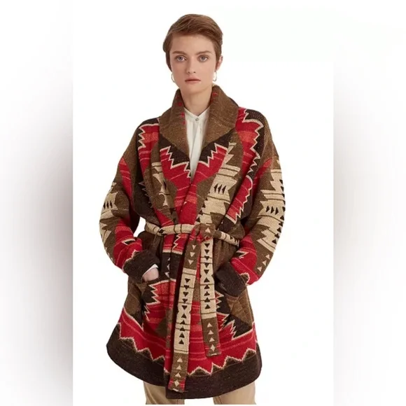 Lauren Ralph Lauren Red and Brown Patterned Cardigan - Picture 3 of 16